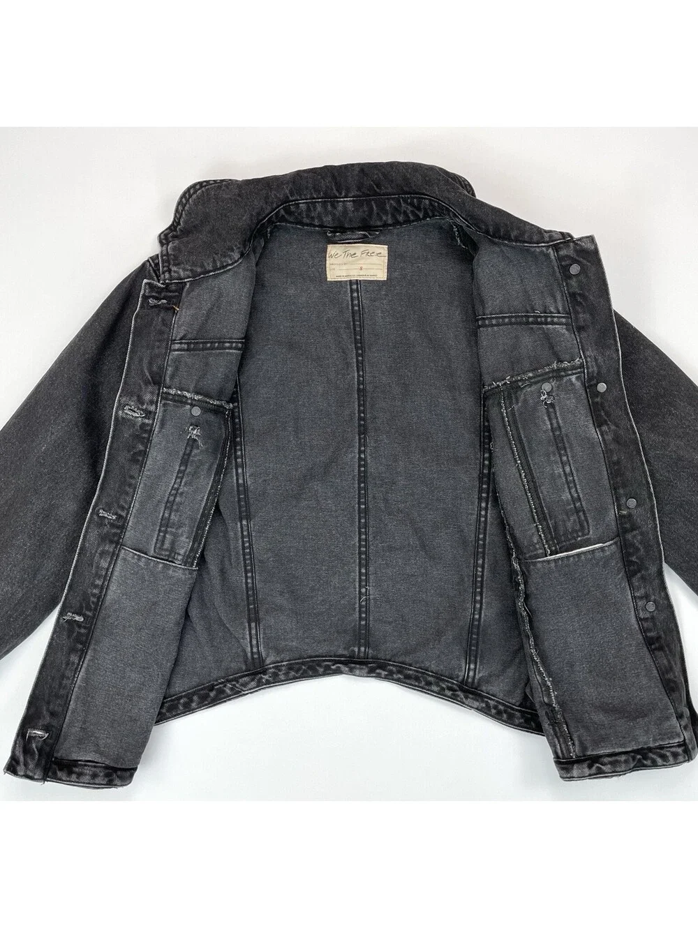 Free People We The Free Jade Denim Jacket Washed Black Cotton Trucker S